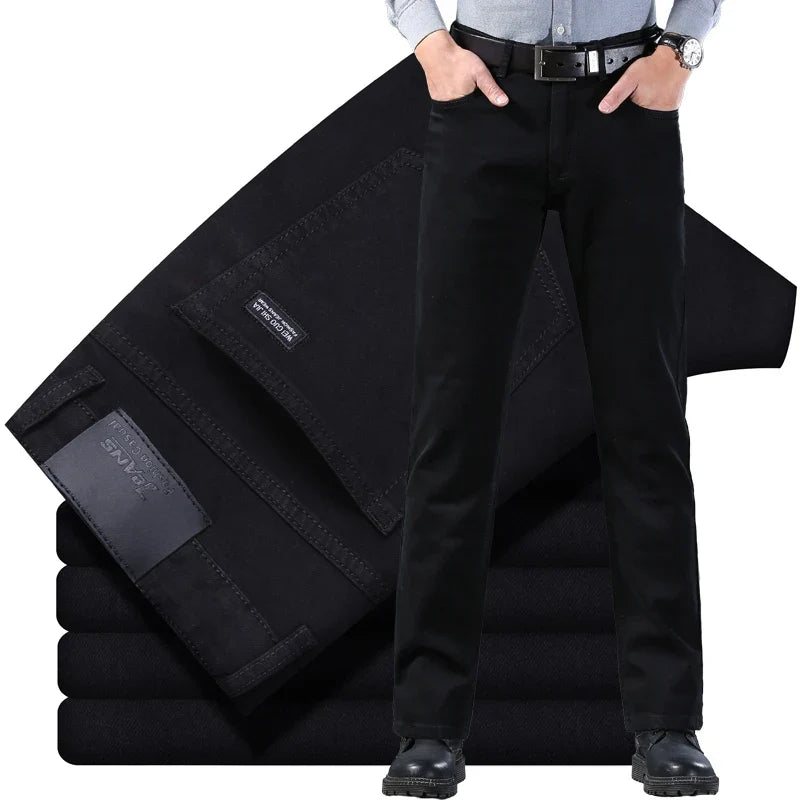 2026 Straight Elastic Cotton Jeans Men Fashion Business Classic Style Jean Denim Pants Trouser