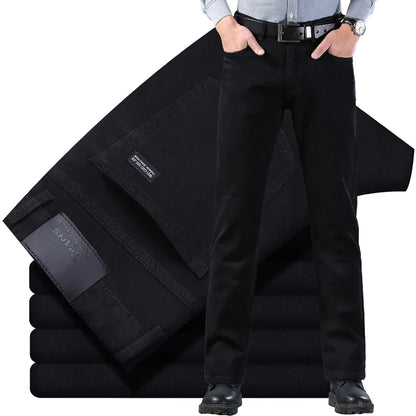 2026 Straight Elastic Cotton Jeans Men Fashion Business Classic Style Jean Denim Pants Trouser
