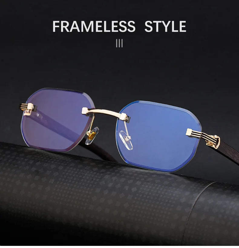 2026 Wooden Rimless Sunglasses Women Trendy Vacation Sunscreen Square Sunglass Men Luxury Vintage Retro Fashion Glasses Occhiali