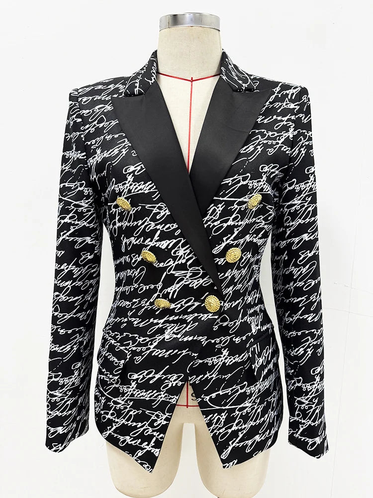 HIGH STREET Newest 2026 Stylish Designer Jacket Women's Love Letters Printed Double Breasted Blazer