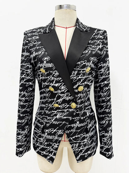 HIGH STREET Newest 2026 Stylish Designer Jacket Women's Love Letters Printed Double Breasted Blazer