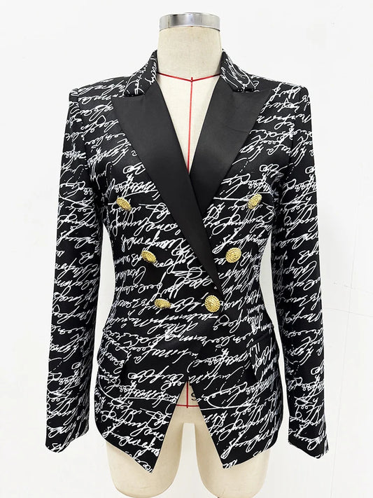 HIGH STREET Newest 2026 Stylish Designer Jacket Women's Love Letters Printed Double Breasted Blazer
