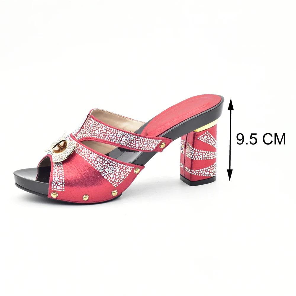 Latest Red Color Italian Ladies Shoes and Bag Sets Decorated with Rhinestone African Matching Shoes and Bags Italian In Women