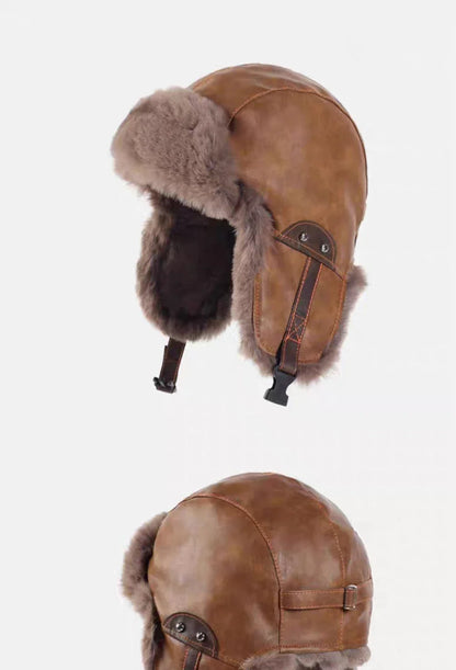 Bomber Hat New PU Leather Winter Hats for Men Women Waterproof Snow Ski Trapper Earflap Cap Male Female Russian Fur Hats
