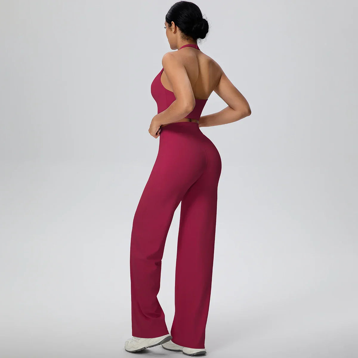 2PCS Woman Backless Hanging Neck Bra and Pants Yoga Set Summer Breathable Gym Sports Running Workout Top Hot Sales Yoga Set
