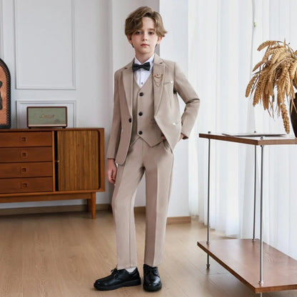 Boys Slim Fit Suit Set 5 Pieces Wedding Ring Bearer Outfit,Notched Lapel Kids Suits Piano Performance Outfit Plus Size 90-170cm