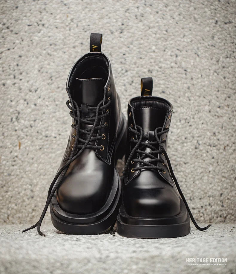 Maden Men's Vintage Cowboy Hight Top Boots Black Motorcycle Boot British Split Leather TPR Sole Work Safety Boot Outside Shoes