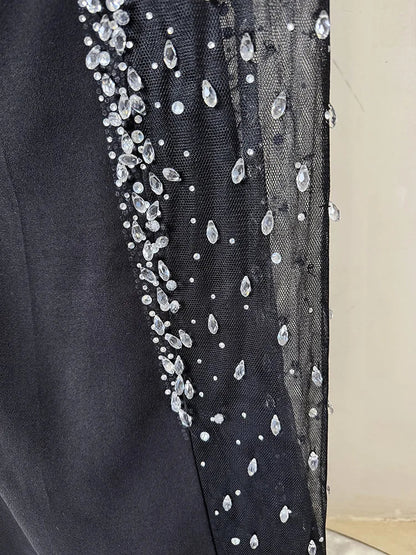 HIGH STREET Newest 2026 Designer Vestido Women's Diamonds Beaded Slash Neck Off The Shoulders Patchwork Gauze Long Maxi Dress