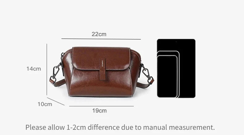 Oil Wax Cowhide Leather Cross Body Small Bag for Women Fashionable and Versatile Shoulder Shell Hand Bag Ladies Casual Phone Bag