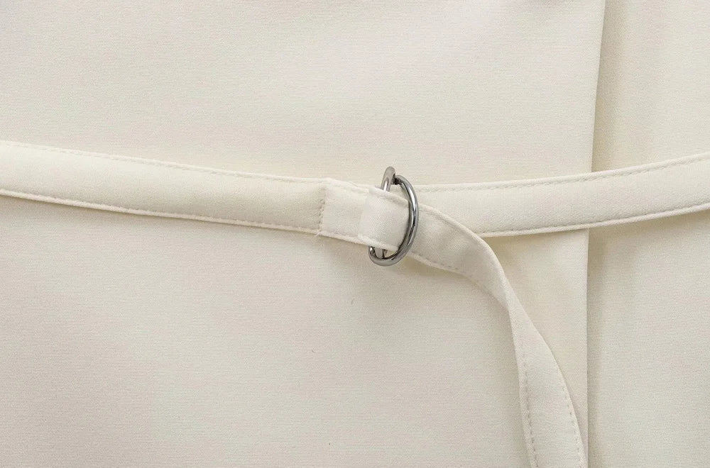 Women's Chic V-Neck Blazer Coat with Belt Long Sleeve Snap-Button Fashion Outerwear Top