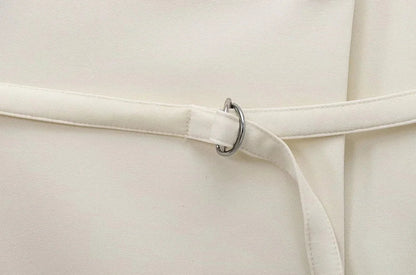 Women's Chic V-Neck Blazer Coat with Belt Long Sleeve Snap-Button Fashion Outerwear Top