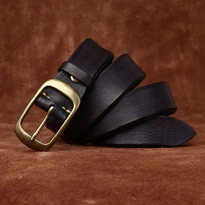 3.8 Width High Quality Pure Cowhide Thick Real Genuine Leather Men's Fashion Brass Buckle Belts Luxury Brand Jeans Belts for Men