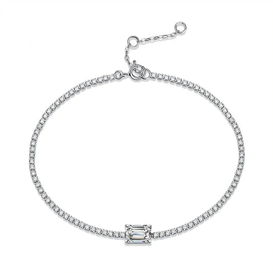 Nouveau Bracelet en Moissanite taille Émeraude 1 carat pour Femme, Bijoux de Mariage en Argent Sterling 925 véritable, Bracelets à Maillons