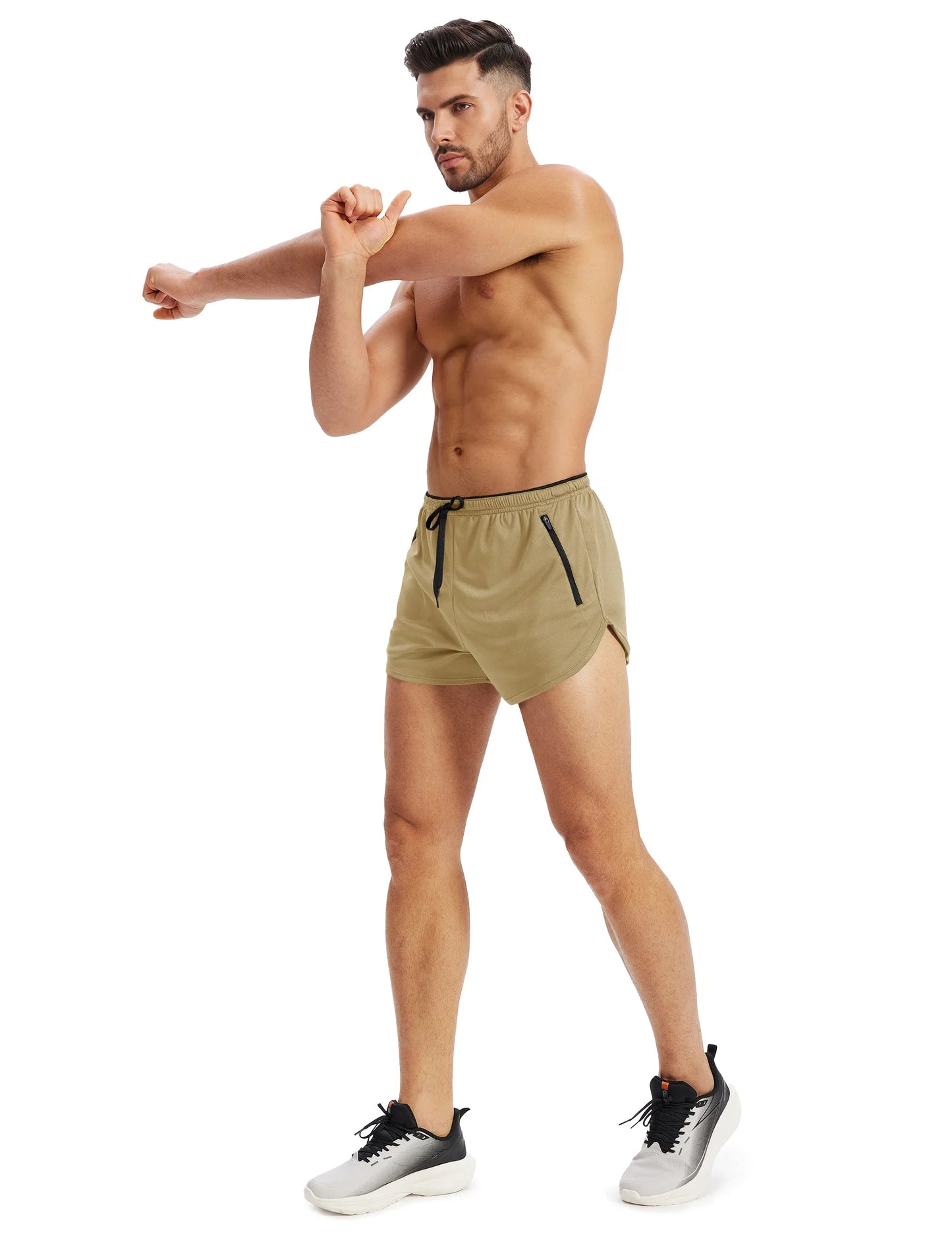 Men's Mesh Running 3" Shorts Quick Dry Lightweight Athletic Workout Gym Shorts Zipper Pockets Shorts Outdoor Fitness