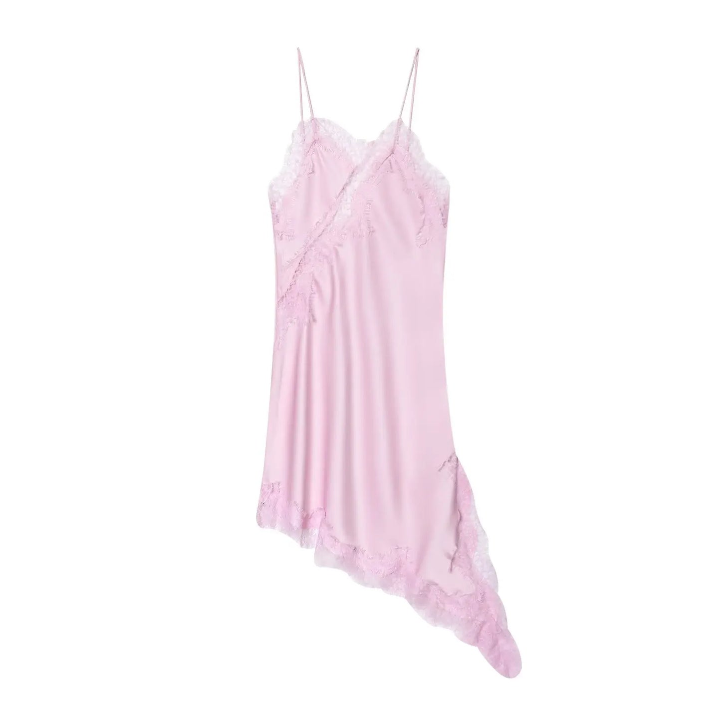 Woman Summer Sexy Sleeveless Backless Chic Beach Party Dress Women's Elegant Asymmetry Lace Decorate Slim Sling Dress