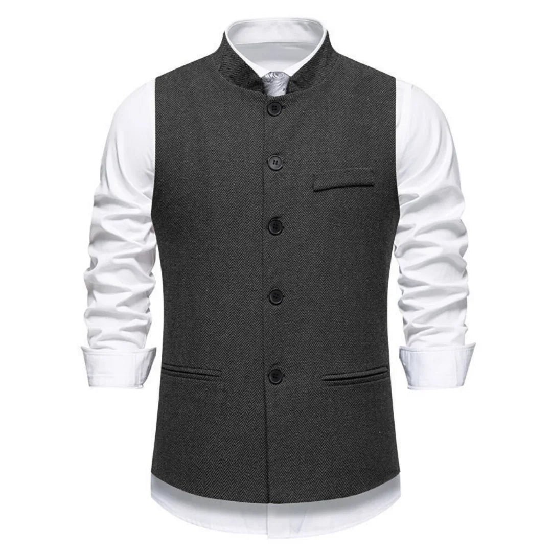 Men Vest Brown Herringbone Height Collar Single Button Waistcoat For Wedding Business Work Office Daily Casual Men Suit Vest