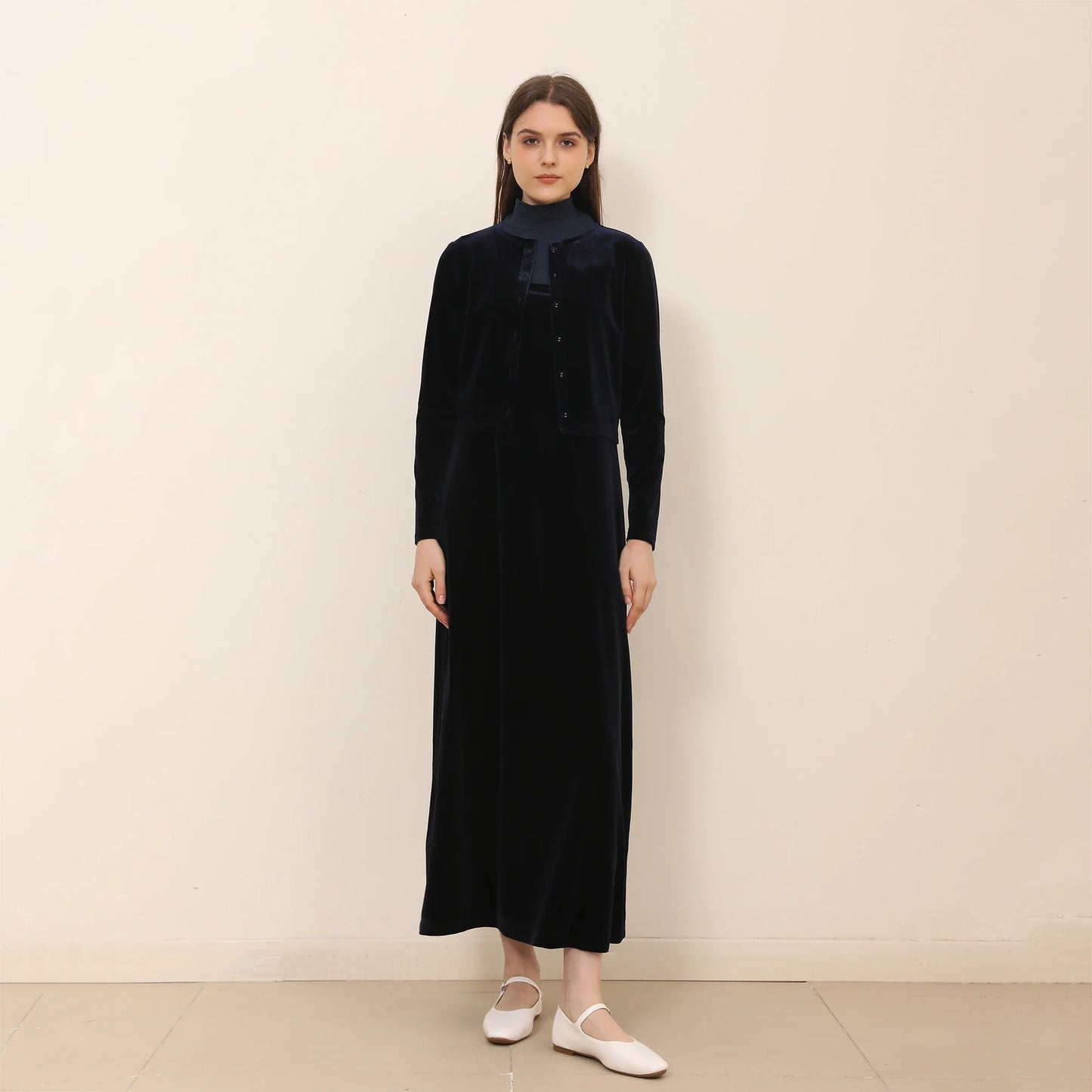 AP 2025 Autumn and Winter Women Velvet Cardigan and Strap Dress Elegant Lady Clothes Ribbed Modal Shirt Customized Three Colors