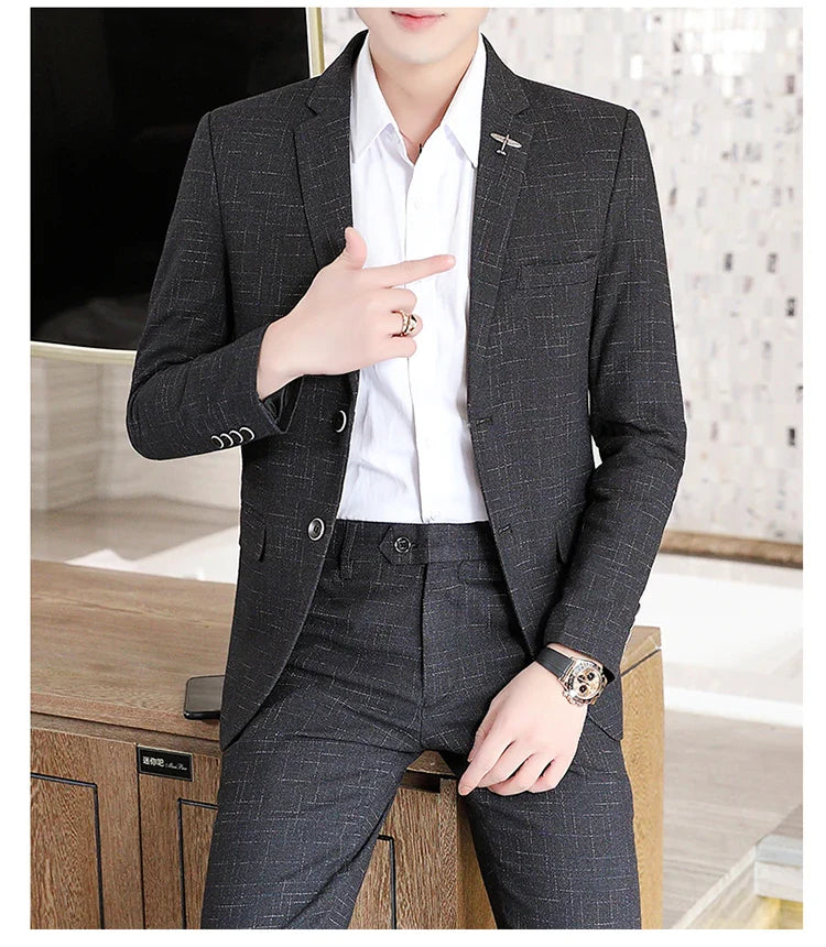 Fashion New (Suit + Trousers) Boutique Business British Dress Casual Party Slim Trend Handsome Two-Piece Suit