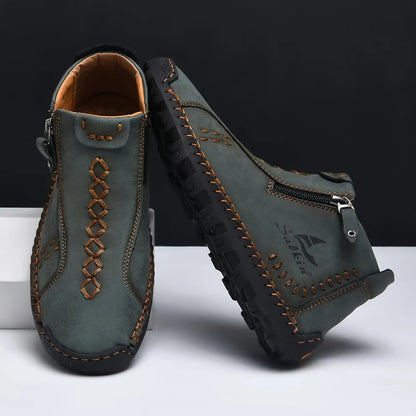 New Winter 2024 Handmade Leather Men Boots Zipper Design Sneakers Man Breathable Casual Leather Shoes Men Ankle Boots Outdoor