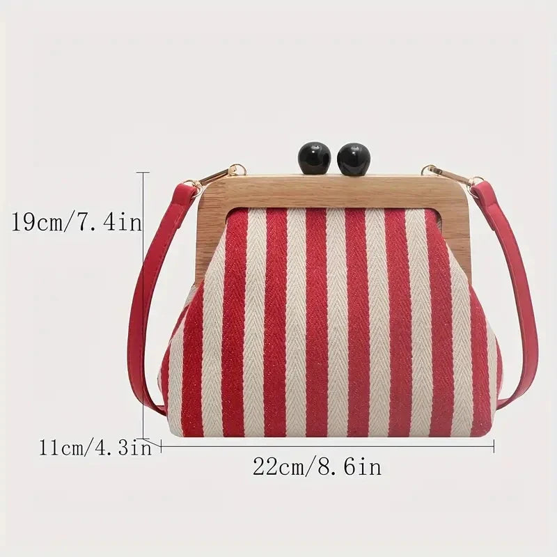 Fashion Striped Wooden Clip Shell Women Shoulder Bags Elegant Crossbody Bags Clutch Purses for Party 2026