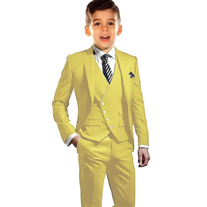 Boys Elegant Peak Lapel Suit Set 3 Pieces Birthday Party Outfit,Autumn Long Sleeve Tuxedo Wedding Guest Clothes,Plus Size Suits