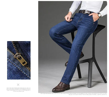 Plus Size 42 44 46 Spring Autumn Men's Fashion Casual Jeans Black Blue Classic Business Straight Elasticity Brand Denim Trousers