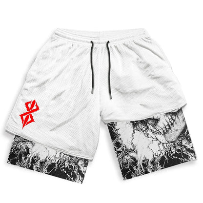Print 2 in 1 Running Shorts for Men Gym Workout Fitness Athletic Shorts with Pockets Summer Activewear Quick Dry Stretch