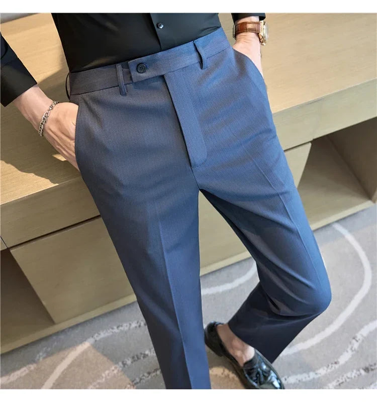 British Style Pinstripe Slim Fit Suit Pant Men Business Casual Simple Dress Pants High Quality Social Wedding Party Trousers