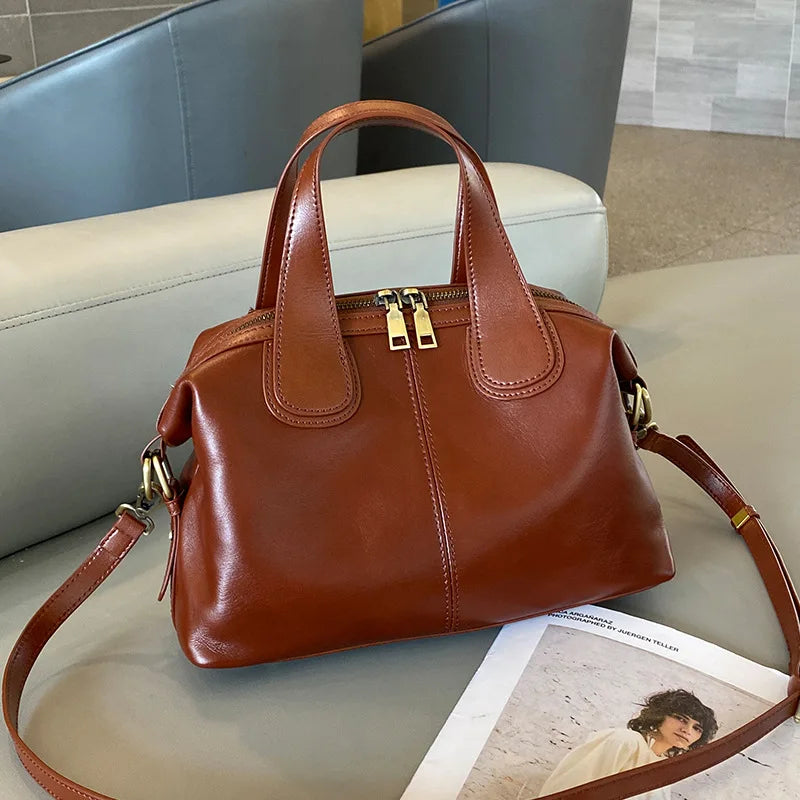 MS Genuine Leather Woman Bags Luxury Retro Shoulder Handbag Vintage Lady Messenger Casual Tote Crossbody Purses Black 2023 New