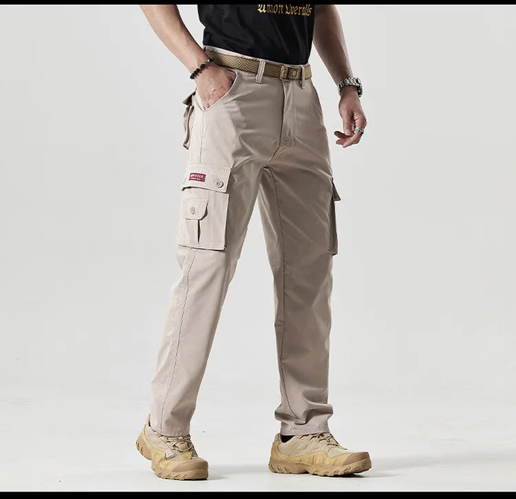 Autumn Work Pants Men Multi-pockets Cargo Trousers Casual Wear-resistant Workwear Spring Straight Pant Outdoor Hiking Trousers