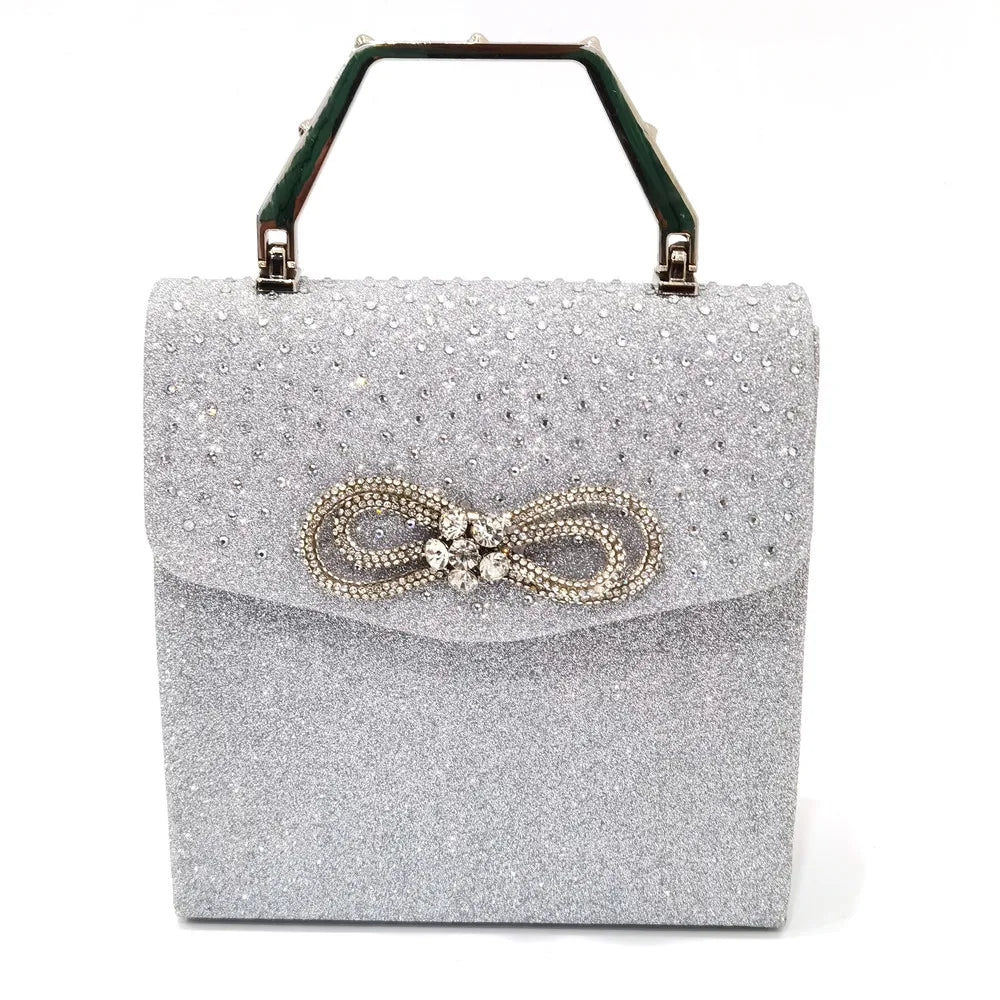 The Latest INS Style Rhinestone Bow Side Empty Party High Heels Pointed Toe Stiletto Heels Silver Women's Shoes And Bags