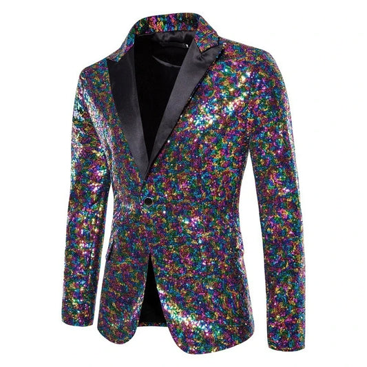 European and American Hosting Performance Dress High End Men's Gold Sequin Suit Korean Version Slim Fit Studio Suit Jacket