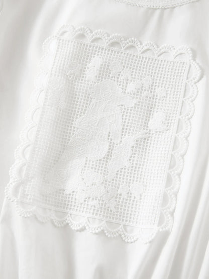 French Retro Puff Short Sleeve Round Neck Blouse for Women Summer Elegant Ins Chic Cropped Tops Cotton White