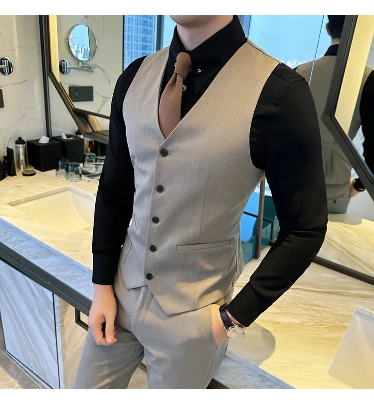 ( Vest + Pants) Men Luxury High Quality Business Suit Vest 2 pieces Formal Groom Wedding Dress Vest Set Fashion Club Clothing