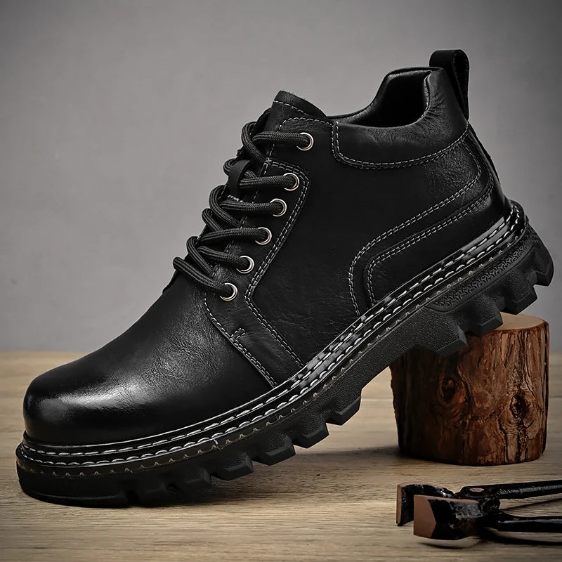 Genuine Leather Men Boots Cow Leather Upper Durable Sole Lace up Autumn Winter Boots Fur Daily Leisure Outdoor Shoes For Man New