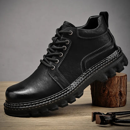 Genuine Leather Men Boots Cow Leather Upper Durable Sole Lace up Autumn Winter Boots Fur Daily Leisure Outdoor Shoes For Man New