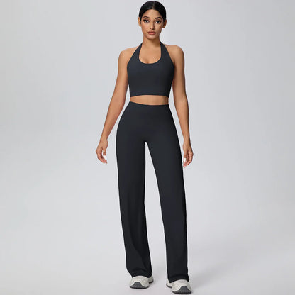 2Pieces Breathable Summer Workout Top Pants Yoga Set Yoga Underwear With Chest Pad Quick Drying Push Up Pencil Pants Yoga Set