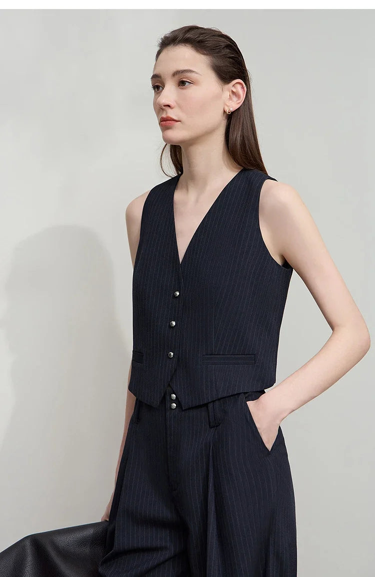 Pant for Woman 2025 Autumn New Versatile Ladies Clothing Commuter Style Striped Vest Casual Loose Sleeveless Women 12523089