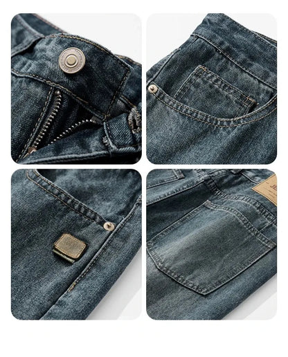 Spring Autumn American Retro Straight Jeans Men Streetwear Korean Fashion Loose Baggy Wide Leg Denim Pants Male Casual Trousers