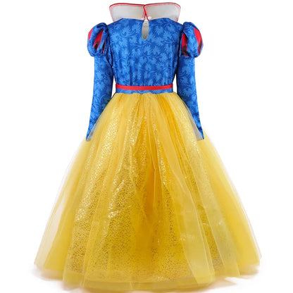 Girls Fairy Cosplay Costume Deluxe Snow White Puff Sleeve Princess Gown For Kids Carnival Halloween Birthday Party Role-Play