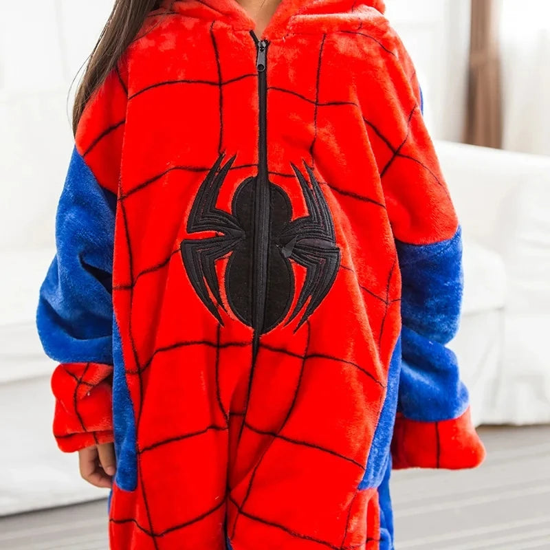 Spider Man Costume Pajamas Adult Spiderman Cosplay Costume Nightgown Home Flanne Hooded Sleepwear Jumpsuit Pajamas for Women Men