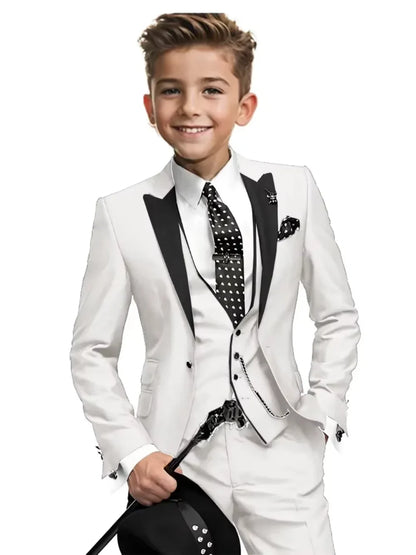 High Quality Boys Formal Suit Set 3 Pieces For Violin Performance Classy Peak Lapel Kids Slim Fit Tuxedo Birthday Party Wear