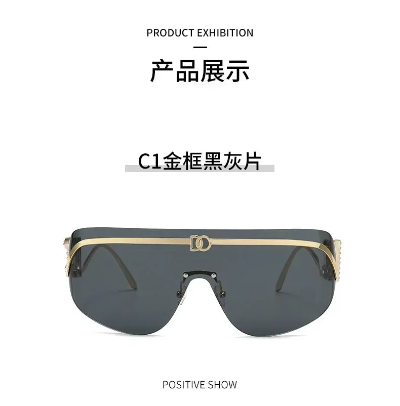 New Luxury Oversized Shield Sunglasses 2026 Gold Metal Brand Gradient Lens Sun Glasses UV400 Protection Trendy Shades Sunglass