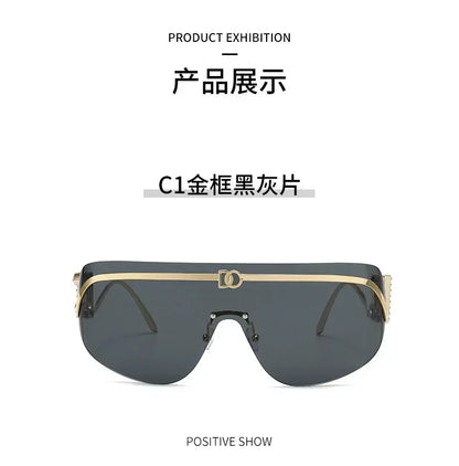 New Luxury Oversized Shield Sunglasses 2026 Gold Metal Brand Gradient Lens Sun Glasses UV400 Protection Trendy Shades Sunglass