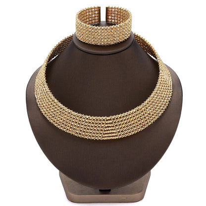 Dubai Wedding Bridal Full Jewelry Sets For Women Party Luxury Nigeria Gold Plated Beads Choker Necklace Jewelry Set