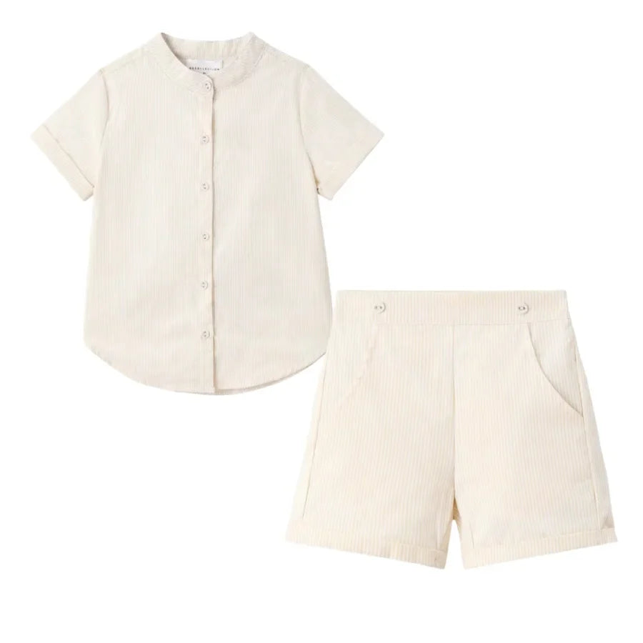 AS SS26 meadow collection pale yellow floral shabbos girls smocking dress pinstripe boys familly match clothes