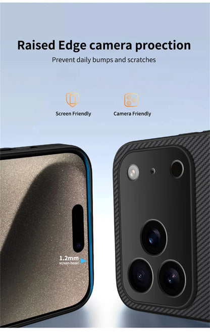 جراب جلد مغناطيسي رفيع للغاية من ألياف الكربون لهاتف iPhone 17 Air 16E 16 15 14 13 Pro Max مضاد للصدمات متوافق مع Magsafe غطاء حماية عسكري
