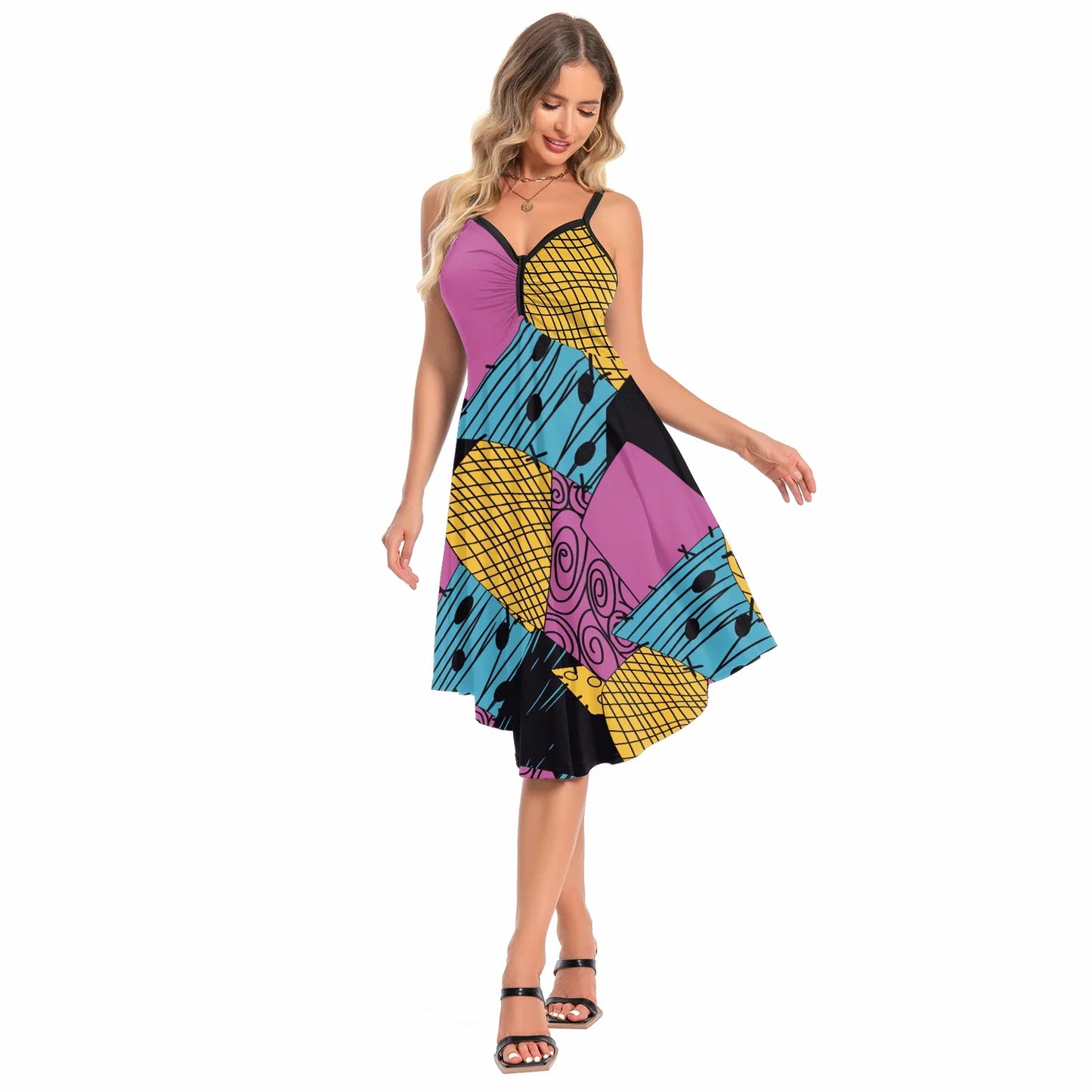 Halloween Nightmare Christmas Sally Dress Spaghetti Strap Women's Sexy Backless Dresses Patchwork Vestidos
