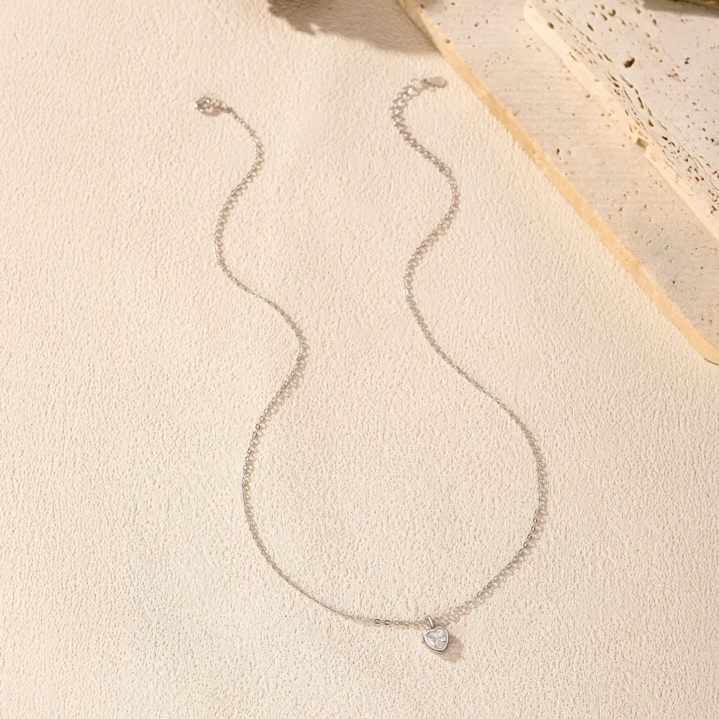 925 Sterling Silver Delicate Sweet Heart Zirconia Wedding Link Chain Pendant Necklace For Women Daily Fine Jewelry
