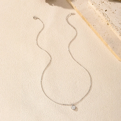 925 Sterling Silver Delicate Sweet Heart Zirconia Wedding Link Chain Pendant Necklace For Women Daily Fine Jewelry